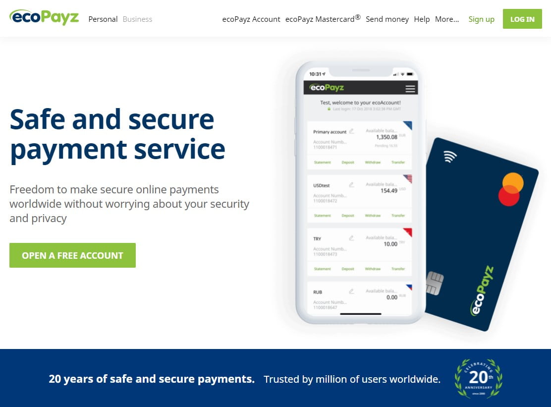 Inscrivez-vous aux services de paiement sûrs et sécurisés ecoPayz.